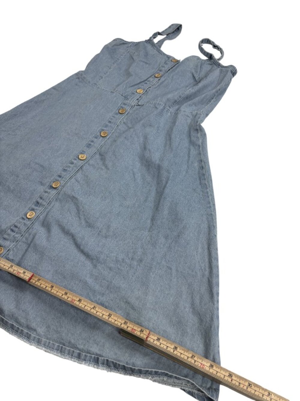Shein Light Blue Button-Front Denim Mini Dress With Adjustable Straps Elastic Ba - Picture 8 of 9